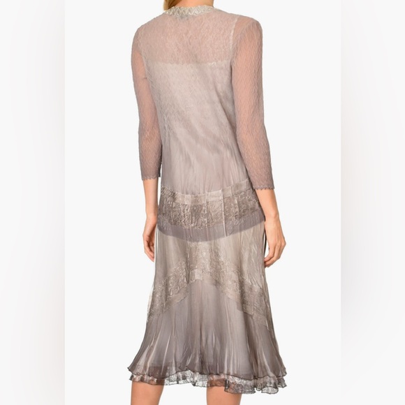 Komaro Beaded Charmeuse & Cliffon Tiered Dress withh Jacket - Picture 3 of 14